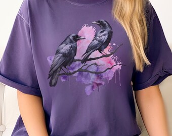 Murder of Crows Shirt, Comfort Colors Crow T-shirt, Watercolor Crow Shirt, Crow Tee, Crow Lovers Gift, Raven Shirt, Corvid Watercolor Shirt