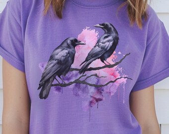 Crow Shirt, Murder of Crows Shirt, Pink Purple Watercolor Crow T-shirt, Crow Tee, Crow Lovers Gift Tee, Raven Shirt, Corvid Watercolor Shirt