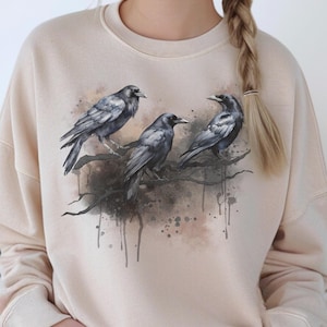 Crow Sweatshirt, Corvid Sweatshirt, Watercolor Crows Unisex Crewneck, Raven Lover Sweatshirt, Crow Sweater, Crow Pullover, Crow Lover Gift