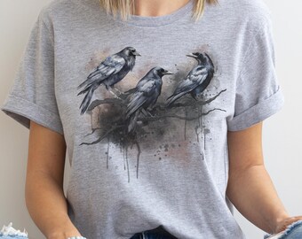 Watercolor Crow T-shirt, Crow Shirt, Murder of Crows Shirt, Crow Tee Shirt, Crow Lovers Gift Tee, Raven Shirt, Corvid Watercolor Shirt