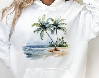 Palm Tree Hoodie, Beach Pullover, Beach Bum Shirt, Palm Beach Sweatshirt, Beach Crewneck, Beach Lover Gift Sweatshirt, Coconut Tree Hoodie