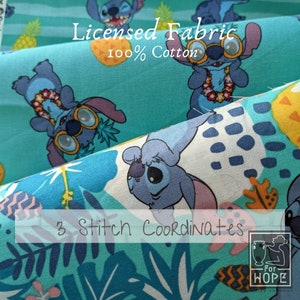 Disney LILO and STITCH Fabric | 100 Percent Cotton Woven | Licensed Fabric | Quilting | Summertime | Beach | Cute Stitch | Sewing USA Supply