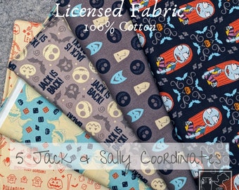 JACK & SALLY Fabric Camelot | Licensed Character By the Yard  Cotton Woven | Sewing USA Quilt Night Before Christmas | Disney | Oogie Boogie