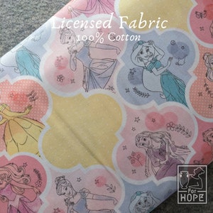 Tela creativa de Disney Pretty Princess Patch Springs / 100 % algodón tejido / Acolchado / Máscaras para niñas pequeñas / Costura en tonos pastel USA SUPPLY