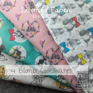 Tissu BAMBI DISNEY | Tissu pour personnages sous licence Panpan par mètre | 100 % coton tissé | Matelassage | Couture artisanale pour bébés et enfants États-Unis
