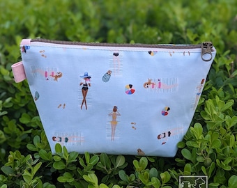 BEACH VIBES Make Up Bag | Sunbathing Zipper Pouch | Amalfi Toiletries Travel | Rifle Paper Co Cosmetic Case | Gift Women Girlfriend Daughter