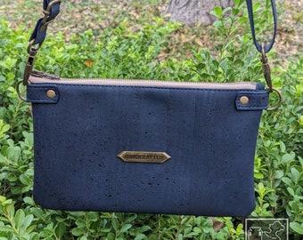 Navy CORK CROSSBODY BAG for women w/ Adj Strap | All Natural Eco-Friendly Minimalist Purse | Sustainable Vegan Gift | Cruelty Free Belt Bag