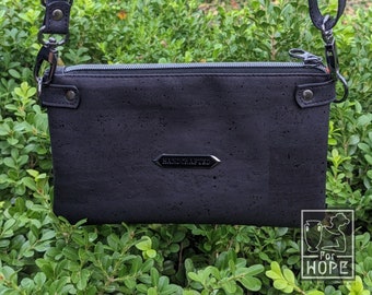 Black CORK CROSSBODY BAG for women w/ Adj Strap | All Natural Eco-Friendly Minimalist Purse | Sustainable Vegan Gift | Cruelty Free Belt Bag