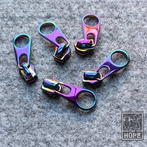 Tirador de cremallera arcoíris iridiscente / 25, 10, 5 y 1 unidad / Cremallera con tirador redondo / Cremallera neón con cambio de color / Suministros de costura para hacer bolsos