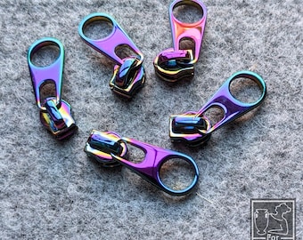 Iridescent RAINBOW Zipper Pull | 25, 10, 5, & 1 Count | Round Pull Pop Tab Zipper | Color Shift Neon Zipper | Bag Making Sewing Supplies