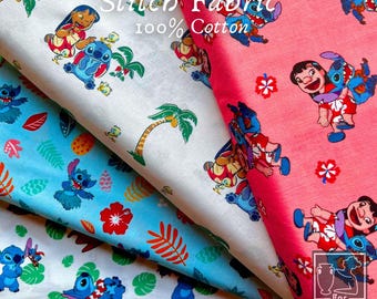 Disney LILO and STITCH Fabric | Springs Creative | 100% Cotton Woven | Licensed Fabric | Quilting | Summertime | Beach | Sewing USA Supply