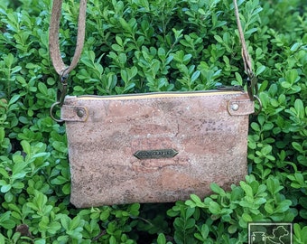 Golden CORK CROSSBODY BAG for women w/ Adj Strap | All Natural Eco-Friendly Convertible Purse | Recycled Sustainable Vegan Gift Minimalist
