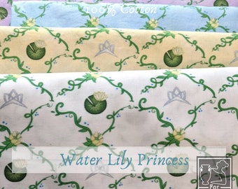 Waterlily PRINCESS CUSTOM FABRIC | Spoonflower | Frog Princess | 100 percent cotton fabric by the yard | Quilting Sewing Supply Disney Tiana