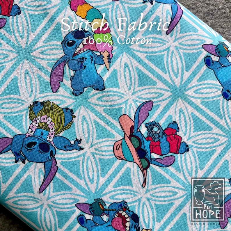 Disney LILO and STITCH Fabric | Springs Creative | 100 Percent Cotton Woven | Licensed Fabric Quilting | Summertime Beach |Sewing USA Supply Stitch Tile
