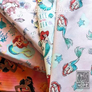 ARIEL Fabric MOANA Disney | Mermaid Licensed Character Fabric By the Yard | 100 percent Cotton Woven Quilting | Girl Child Craft Sewing USA