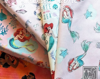 ARIEL Fabric MOANA Disney | Mermaid Licensed Character Fabric By the Yard | 100 percent Cotton Woven Quilting | Girl Child Craft Sewing USA