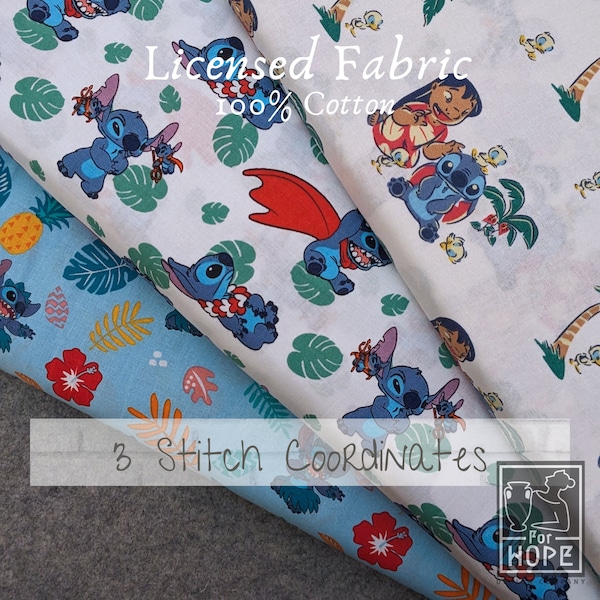 Disney LILO and STITCH Fabric | 100 Percent Cotton Woven | Licensed Fabric | Quilting | Summertime | Beach | Cute Stitch | Sewing USA Supply