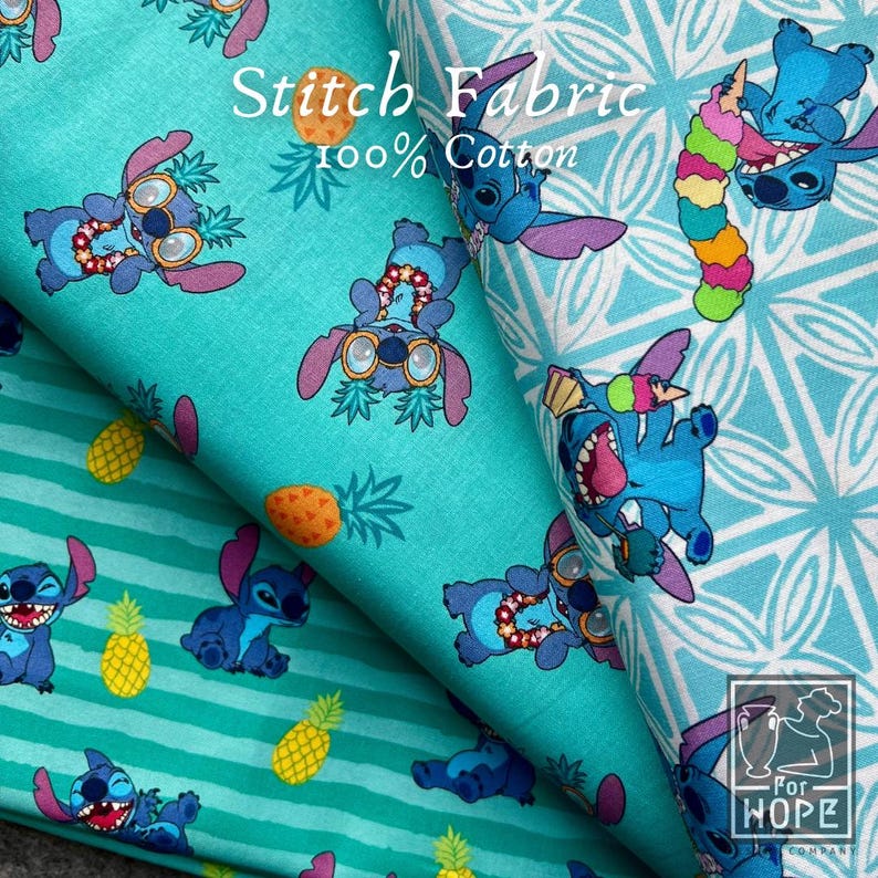 Disney LILO and STITCH Fabric | Springs Creative | 100 Percent Cotton Woven | Licensed Fabric Quilting | Summertime Beach |Sewing USA Supply image 1