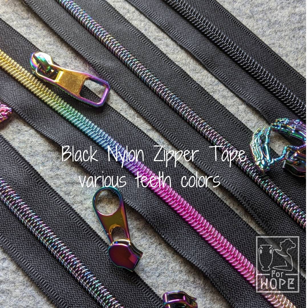 Black Zipper Tape with Iridescent Rainbow Teeth Black Zipper Tape with Iridescent Rainbow Teeth