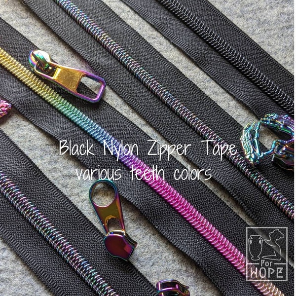 GALAXY BLACK Zipper Tape By The Yard | 1 & 10 Cut | Dark Iridescent RAINBOW Color Changing Shift | Bag Making Sewing Supplies | #3 Zipper #5