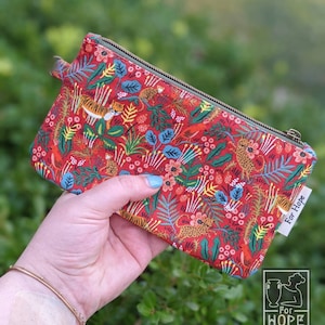 RIFLE PAPER CO Wristlet Zipper Pouch | Red Tiger Pencil Case w/ Keychain Fob | Menagerie Makeup Bag | Gift Girl Mom Wife | Waterproof Lining