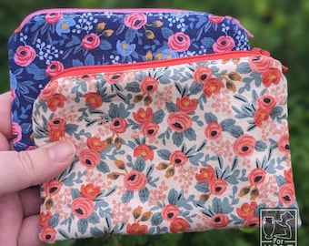 Rifle Paper Co MINI Zipper Pouch | Pop Open Coin Purse | Handmade Minimalist Bag | Gift Girl Mom Wife | Roses Fabric Zipper Pouch