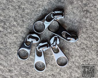 GUNMETAL Zipper Pull, size 5 | 25, 10, 5, & 1 Count | Bag Making Sewing Supplies | Nylon Zipper Tape | Round Pull Pop Tab Zipper Pull