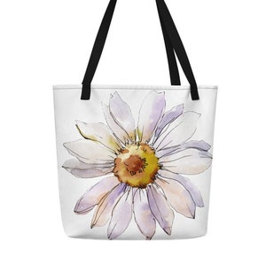 Daisy Flower Beach Bag - Daisy Beach Bag - Flower Beach Bag - Watercolor Daisy - Watercolor Art - Flower Art