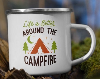 Camping Emaillebecher - Camping Becher - Camping Kaffeebecher - Natur Becher - Wandern Becher - 325 ml - Camping Liebhaber Geschenk - Camping Geschenk - Kaffee Geschenk