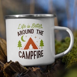 Mug de camping en émail - Mug de camp - Mug à café de camping - Mug d&#39;extérieur - Mug de randonnée - 12 oz - Cadeau pour les amateurs de camping - Cadeau de camping - Cadeau café