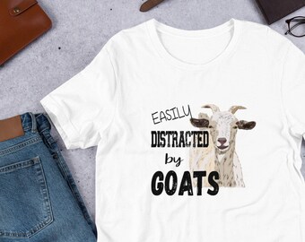 Gemakkelijk afgeleid door geiten korte mouwen Unisex T-shirt - Goat Lover Shirt - Cadeau voor haar - Cadeau voor hem - Farmer's Shirt - Farm Life