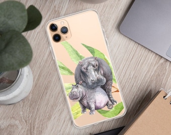 iPhone Case Gift - Cute Hippo Design - Hippo Art Gift - Hippopotamus - Animal Cover - Hippo Painting Case - iPhone 6 - iPhone 11