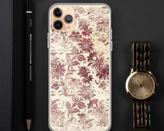 Burgundy Flower iPhone Case - Vintage Look iPhone Case - Musical Notes iPhone Case - Flower Case - Music Case