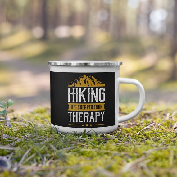 Coffee Gift Hiking Is Cheaper Than Therapy Enamel Mug Camping Gift Outdoors Mug Camping Coffee Mug Hiking Mug Camping Lover Gift
