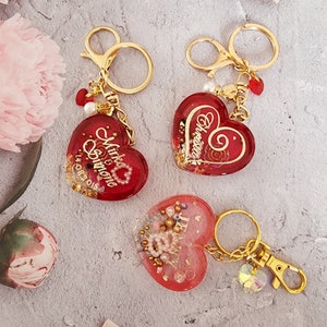 Personalized Resin Shaker Keychains with Gold Leaf / Handmade