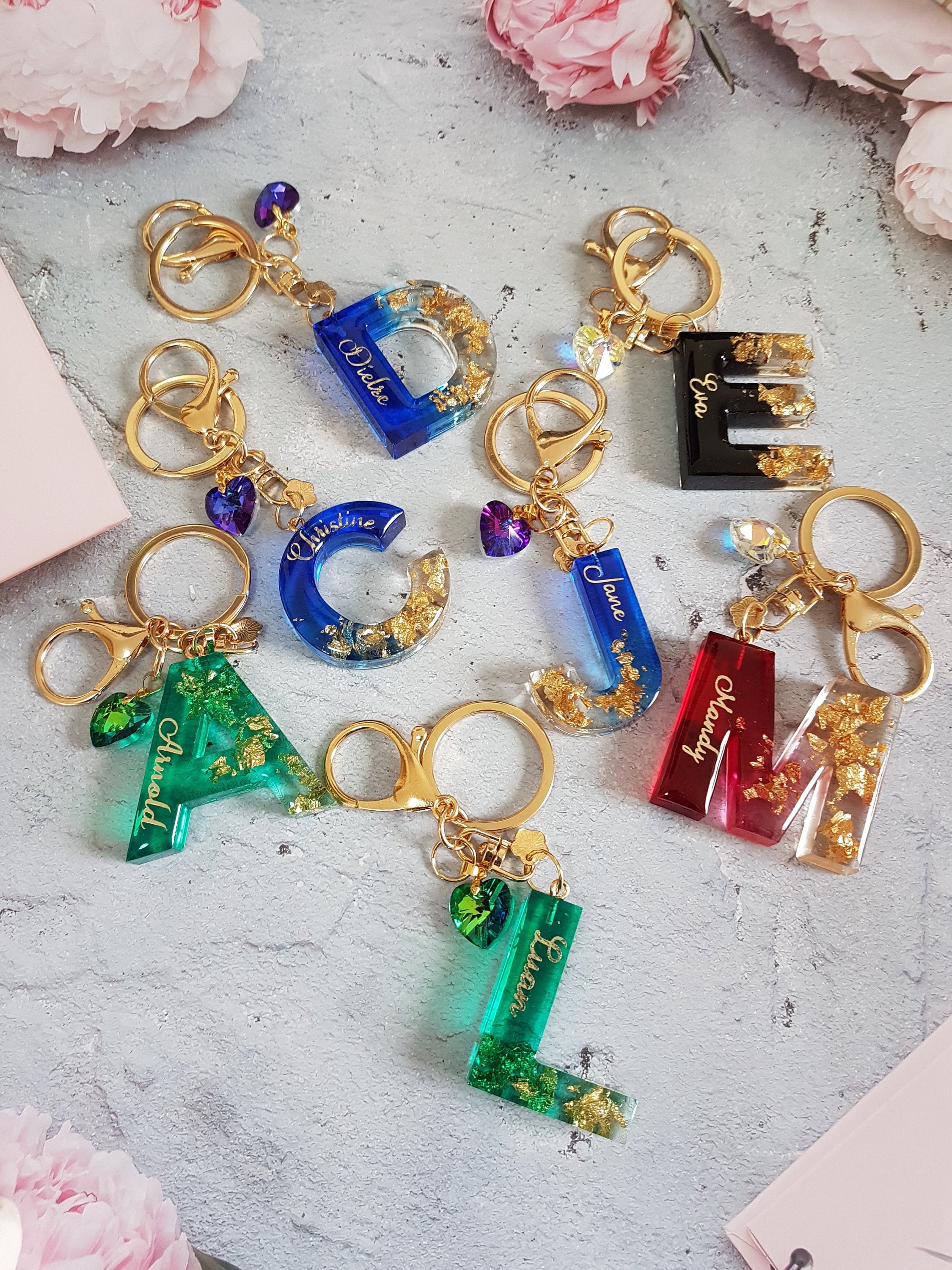 Personalized Resin Keychains With Gold Leaf/ Letters / Handmade - Etsy