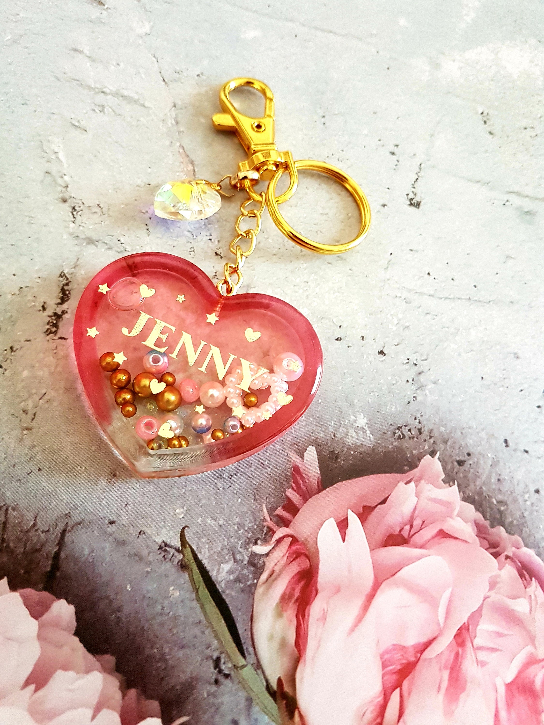 Personalized Resin Shaker Keychains With Gold Leaf / Handmade - Etsy