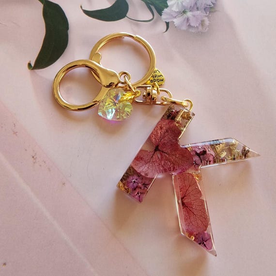Porte-clés Initiale Lettre L En Résine Avec Paillettes - 4 Cm, Chaîne Acier, Fabriqué En Italie