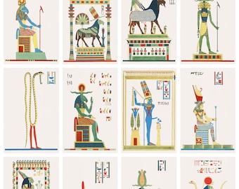12 x Léon Dubois postcards, 18c. Pantheon Egyptien #1, a set of 12 art postcard-sized mini-prints - 300gsm premium-quality matte photo card