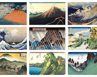 12 x Antique Japanese postcards – a set of 12 individual 19th century reproduction art postcards -  premium-quality 300gsm matte photo card