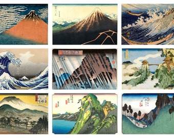 12 x Antique Japanese postcards – a set of 12 individual 19th century reproduction art postcards -  premium-quality 300gsm matte photo card