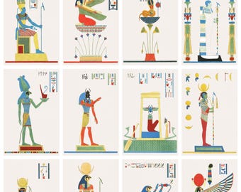12 x Léon Dubois postcards, 18c. Pantheon Egyptien #2, a set of 12 art postcard-sized mini-prints - 300gsm premium-quality matte photo card