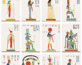 12 x Léon Dubois postcards, 18c. Pantheon Egyptien #3, a set of 12 art postcard-sized mini-prints - 300gsm premium-quality matte photo card