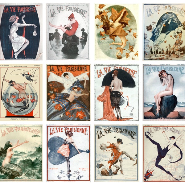 12 x La Vie Parisienne ansichtkaarten - een set van 12 reproductie Art Nouveau ansichtkaarten - 300gsm premium kwaliteit matte fotokaart