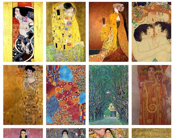 12 x Gustav Klimt postcards – a set of 12 reproduction art postcards -  premium-quality 300gsm matte photo card