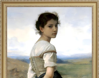 William Bouguereau, Young Shepherdess, 1885 - A4 / A3 reproduction fine art print. Heavyweight paper