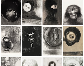 12 x Olidon Redon postcards – a set of 12 reproduction art postcard-sized mini-prints - 300gsm premium-quality matte photo card