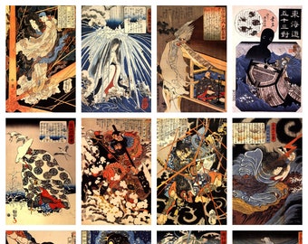 12 x Antique Japanese postcards – a set of 12 individual 19th century reproduction art postcards -  premium-quality 300gsm matte photo card