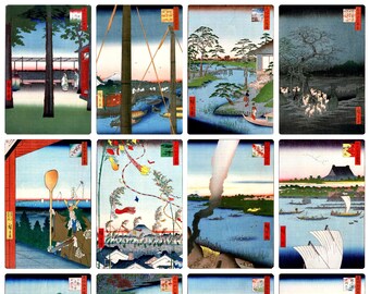 12 x Utagawa Hiroshige, 100 Famous Views of Edo (4), a set of 12 reproduction art postcards -  premium-quality 300gsm matte photo paper
