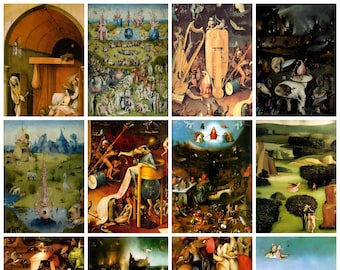 12 x Hieronymus Bosch postcards – a set of 12 reproduction art postcard-sized mini-prints -  premium-quality 300gsm matte photo card
